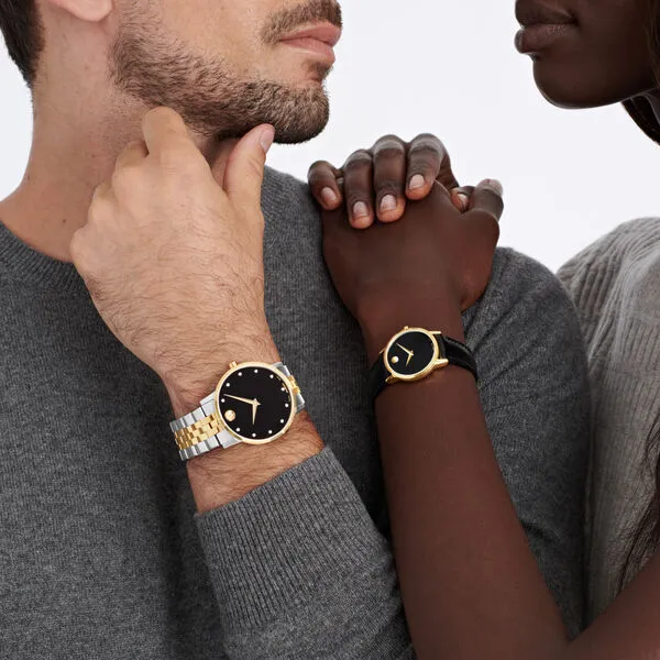 Movado Museum Classic Mens Two Tone Diamond and Black Dial Watch