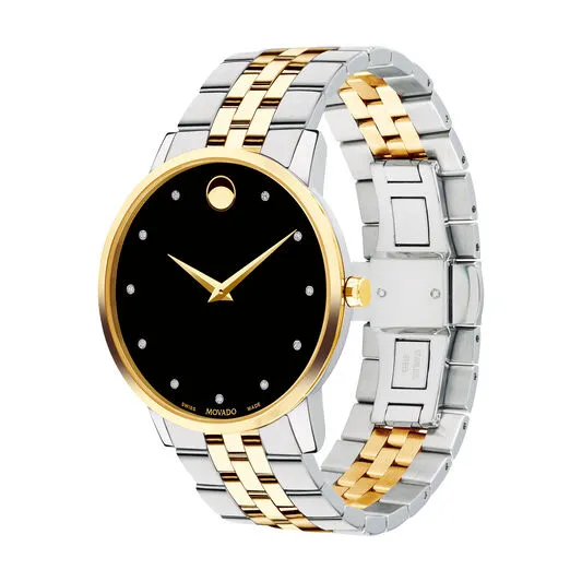 Movado Museum Classic Mens Two Tone Diamond and Black Dial Watch