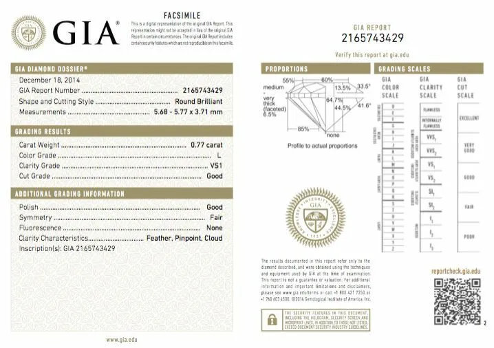 Natural Loose Diamond 0.71 CT L /VS1 Clarity GIA Certified Round Cut Brilliant