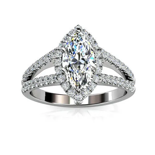 Natural MARQUISE Diamond1.5 CT G VS2 Engagement Ring 14k White GIA Certified