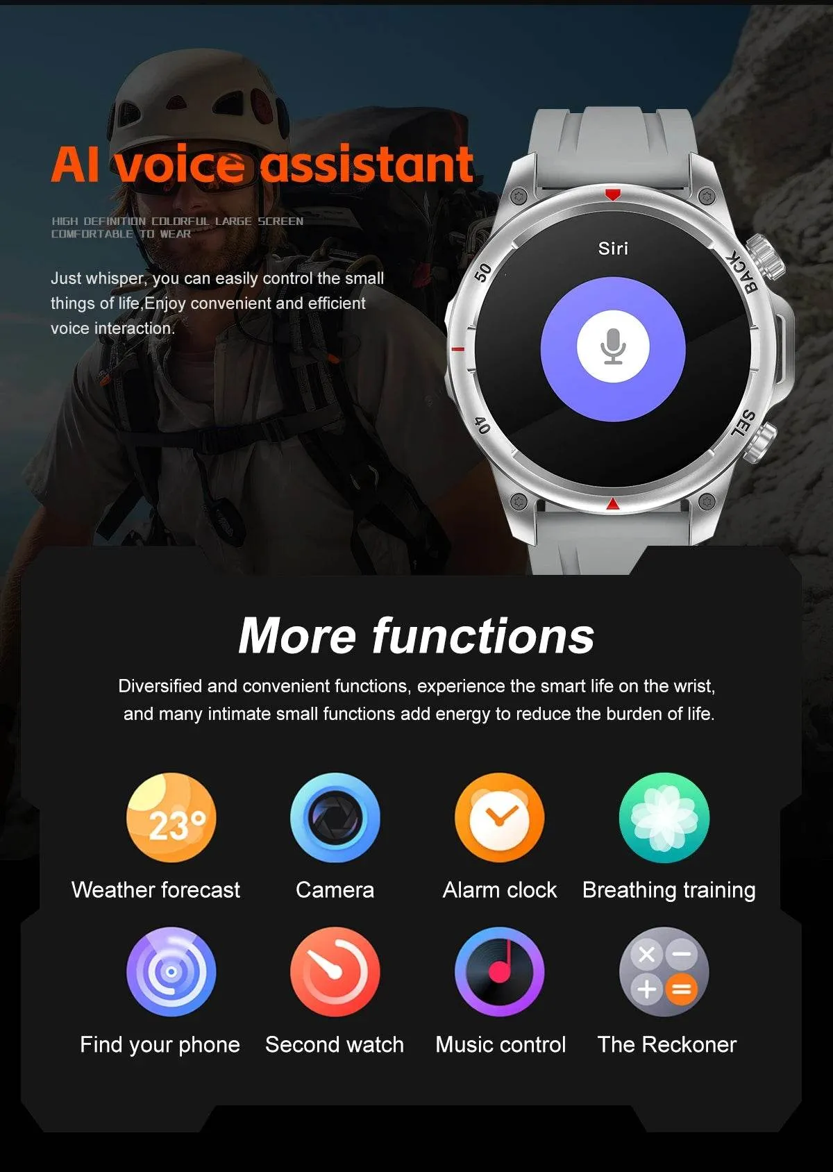 New high-end men's smart Bluetooth call smartwatch IP67 GPS sports fitness 410mAh large battery with flashlight smartwatch