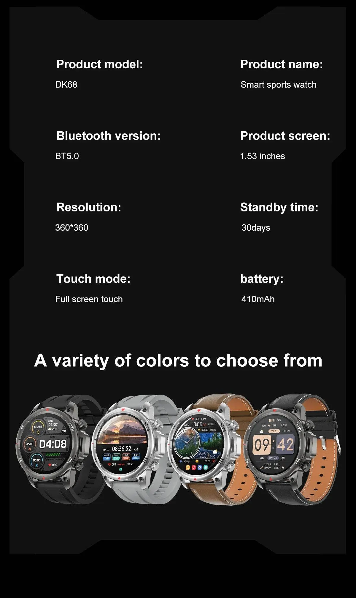 New high-end men's smart Bluetooth call smartwatch IP67 GPS sports fitness 410mAh large battery with flashlight smartwatch