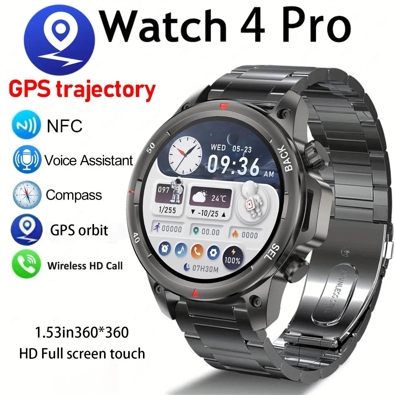 New high-end men's smart Bluetooth call smartwatch IP67 GPS sports fitness 410mAh large battery with flashlight smartwatch