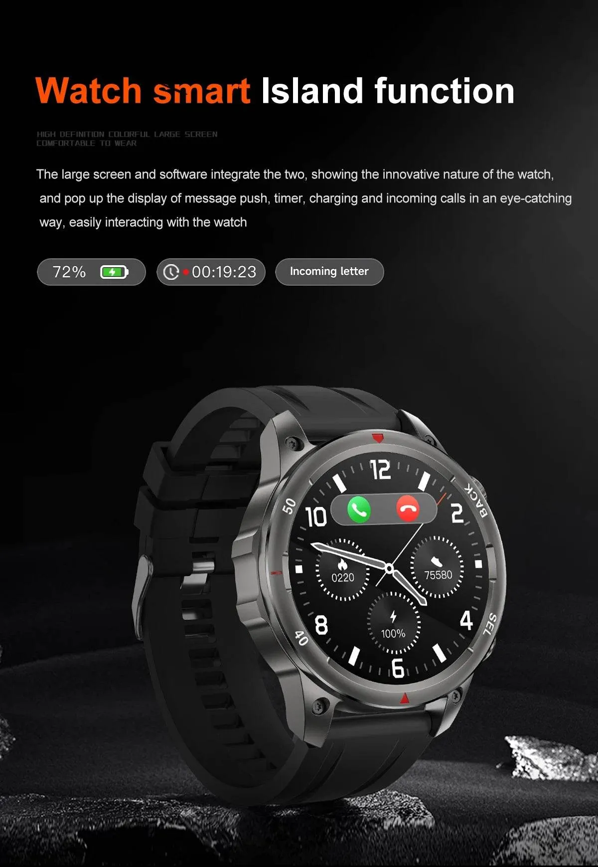 New high-end men's smart Bluetooth call smartwatch IP67 GPS sports fitness 410mAh large battery with flashlight smartwatch