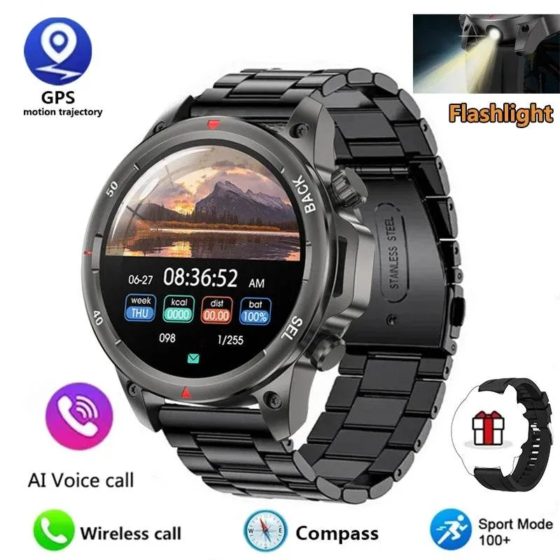 New high-end men's smart Bluetooth call smartwatch IP67 GPS sports fitness 410mAh large battery with flashlight smartwatch