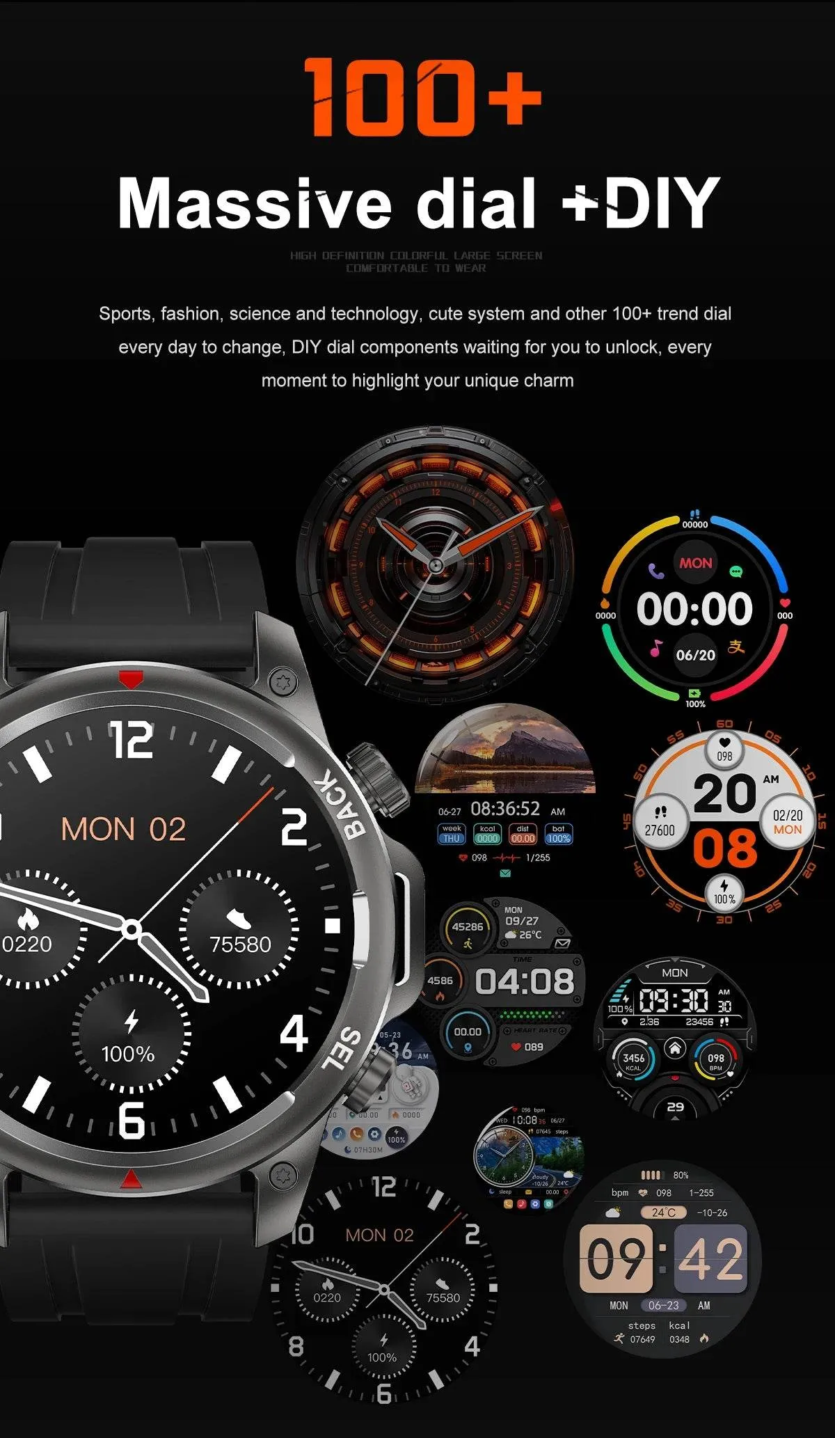New high-end men's smart Bluetooth call smartwatch IP67 GPS sports fitness 410mAh large battery with flashlight smartwatch