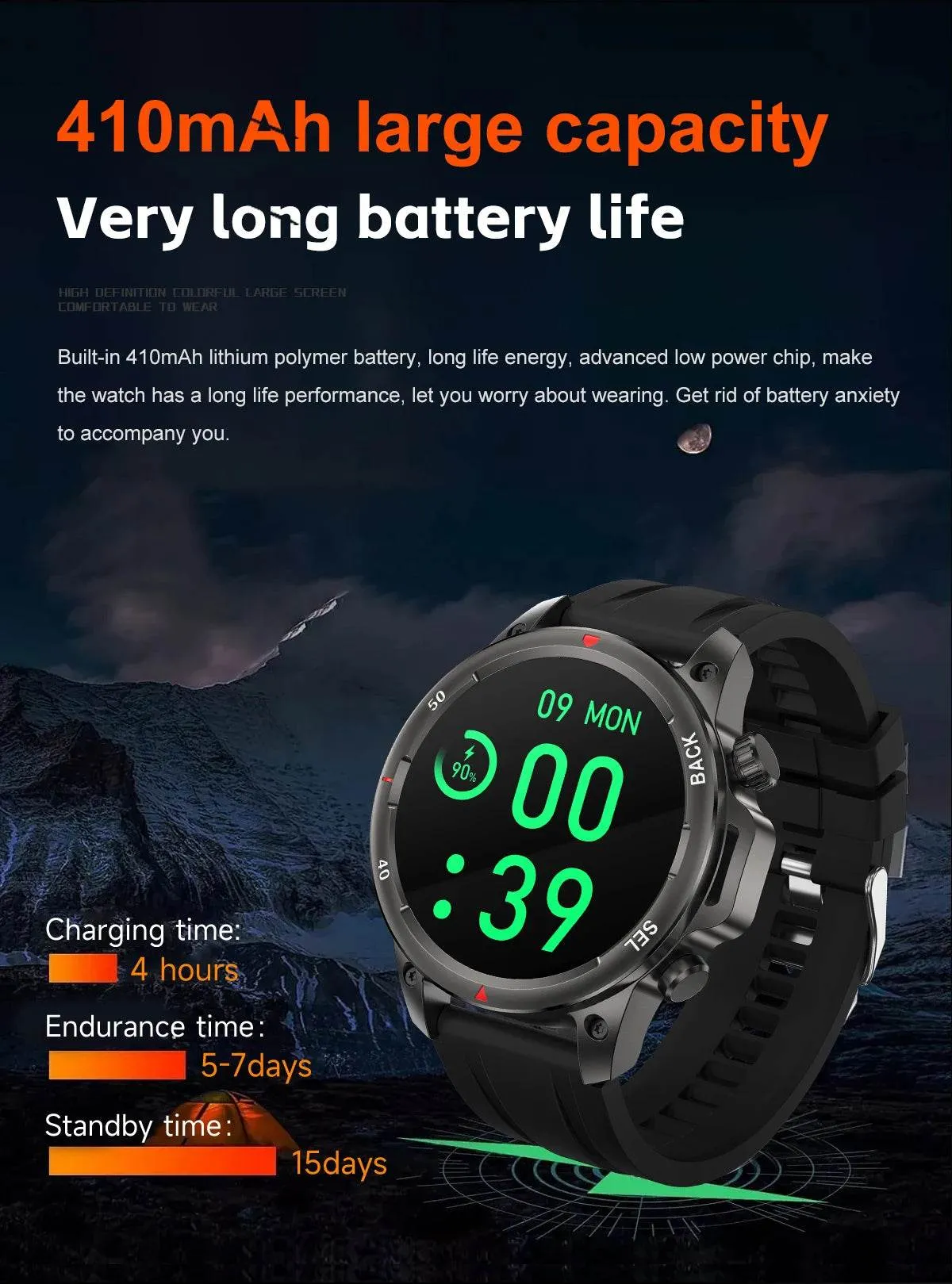 New high-end men's smart Bluetooth call smartwatch IP67 GPS sports fitness 410mAh large battery with flashlight smartwatch