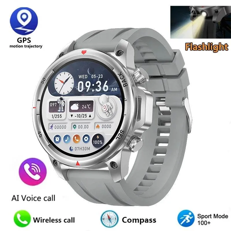 New high-end men's smart Bluetooth call smartwatch IP67 GPS sports fitness 410mAh large battery with flashlight smartwatch