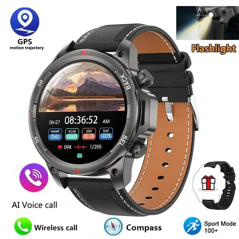 New high-end men's smart Bluetooth call smartwatch IP67 GPS sports fitness 410mAh large battery with flashlight smartwatch