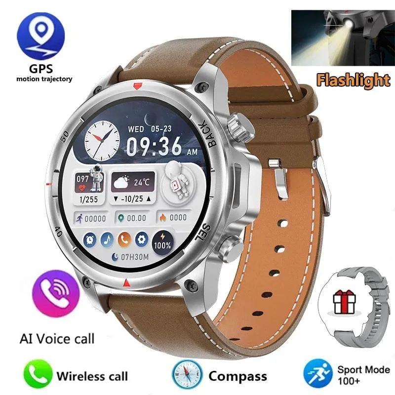 New high-end men's smart Bluetooth call smartwatch IP67 GPS sports fitness 410mAh large battery with flashlight smartwatch