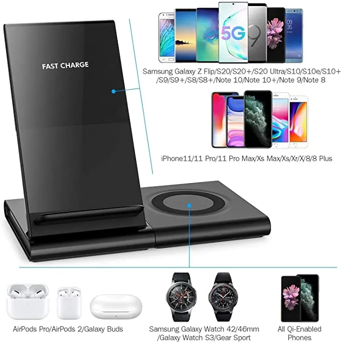 New in box! Hoidokly 2 in 1 Wireless Charger, Dual Charging Stand 10W Fast Charging Station for IQ Enabled Phones, Watches & Airpods!