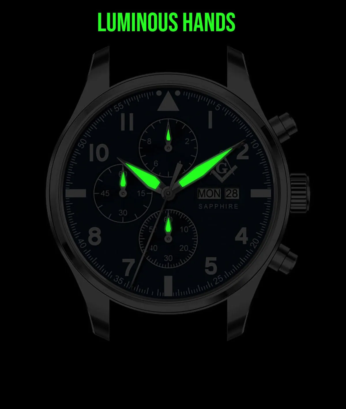 New Men's Stainless Steel Master Mason Masonic Chronograph Watch, 46mm