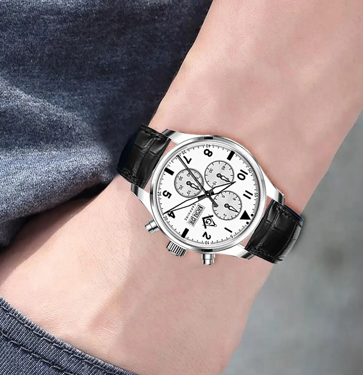 New Men's Stainless Steel Master Mason Masonic Chronograph Watch, 46mm