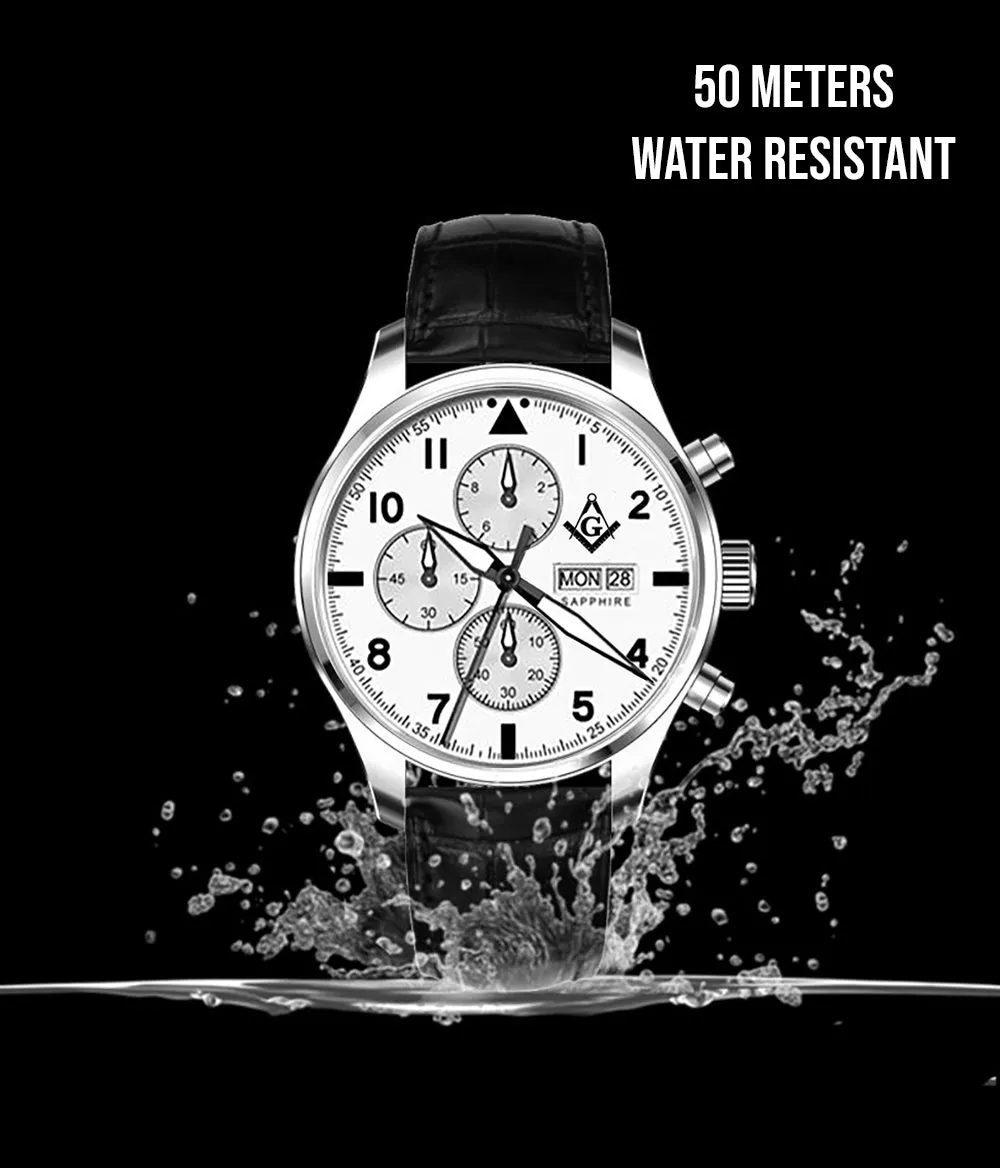 New Men's Stainless Steel Master Mason Masonic Chronograph Watch, 46mm