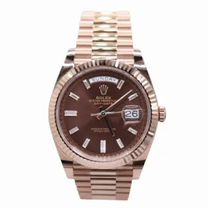NEW! Rolex Men's Day-Date 18K Rose Gold 41mm Chocolate Diamond Baguette Dial Watch Reference #: 228235