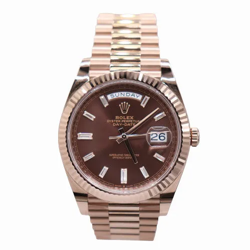 NEW! Rolex Men's Day-Date 18K Rose Gold 41mm Chocolate Diamond Baguette Dial Watch Reference #: 228235