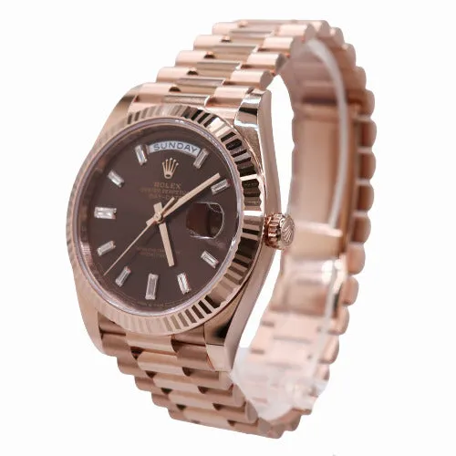 NEW! Rolex Men's Day-Date 18K Rose Gold 41mm Chocolate Diamond Baguette Dial Watch Reference #: 228235