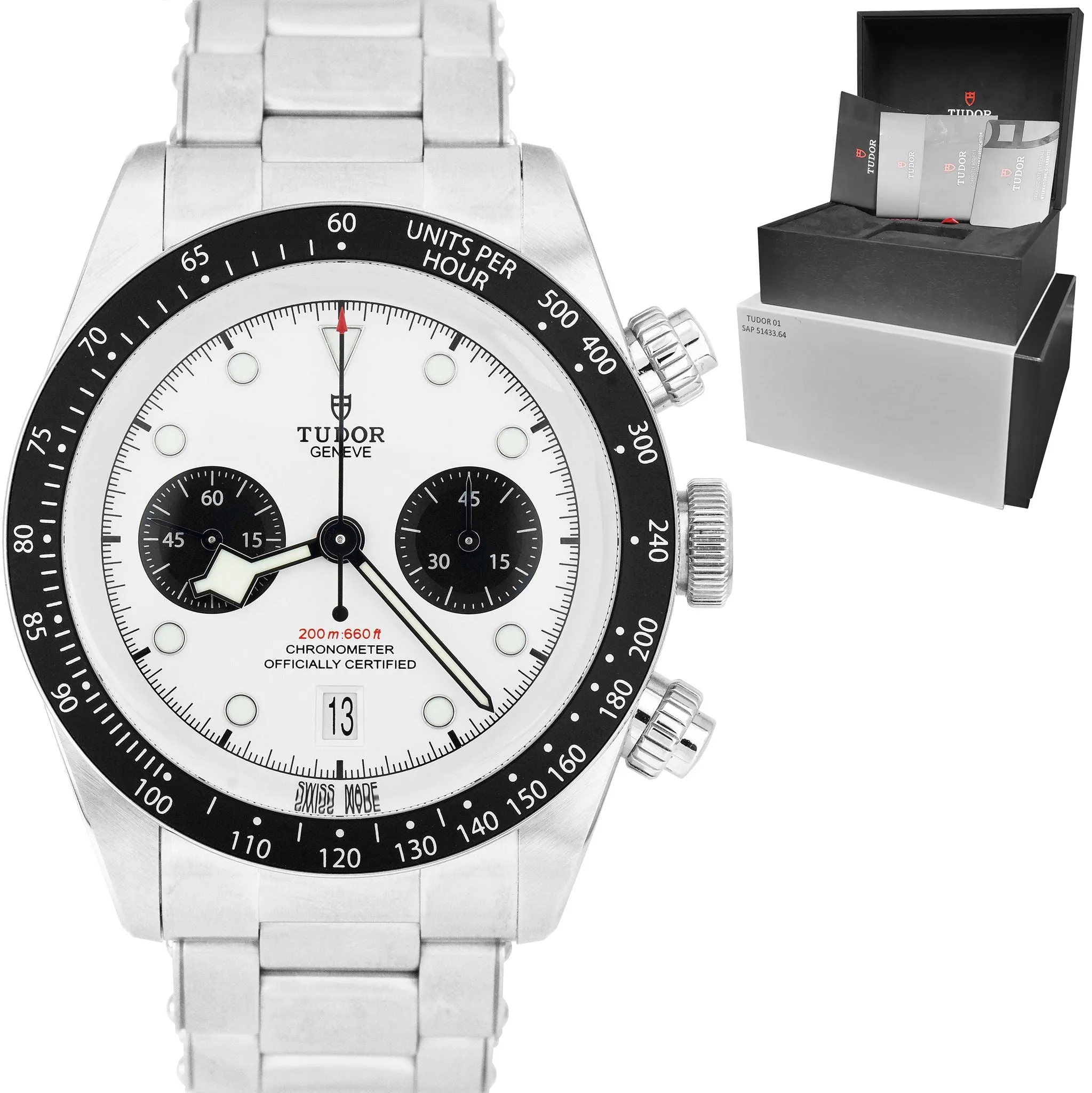 NEW STICKERED JULY 2021 Tudor Black Bay Chrono PANDA 41mm White Watch 79360 B P