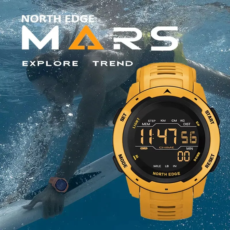 North Edge MARS Men's Military Sports Watch – Yellow | Dual Time & Pedometer