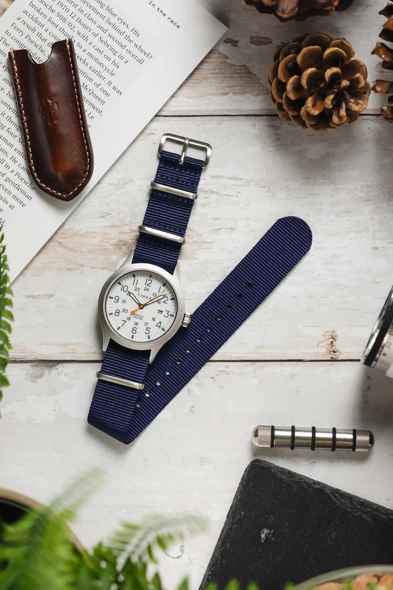 Nylon Watch Strap in BLUE with Brushed Buckle and Keepers