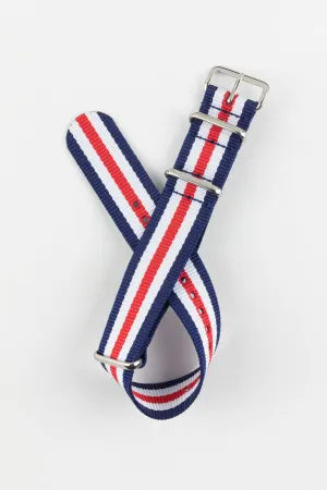 Nylon Watch Strap in BLUE/WHITE/RED Thin Stripes