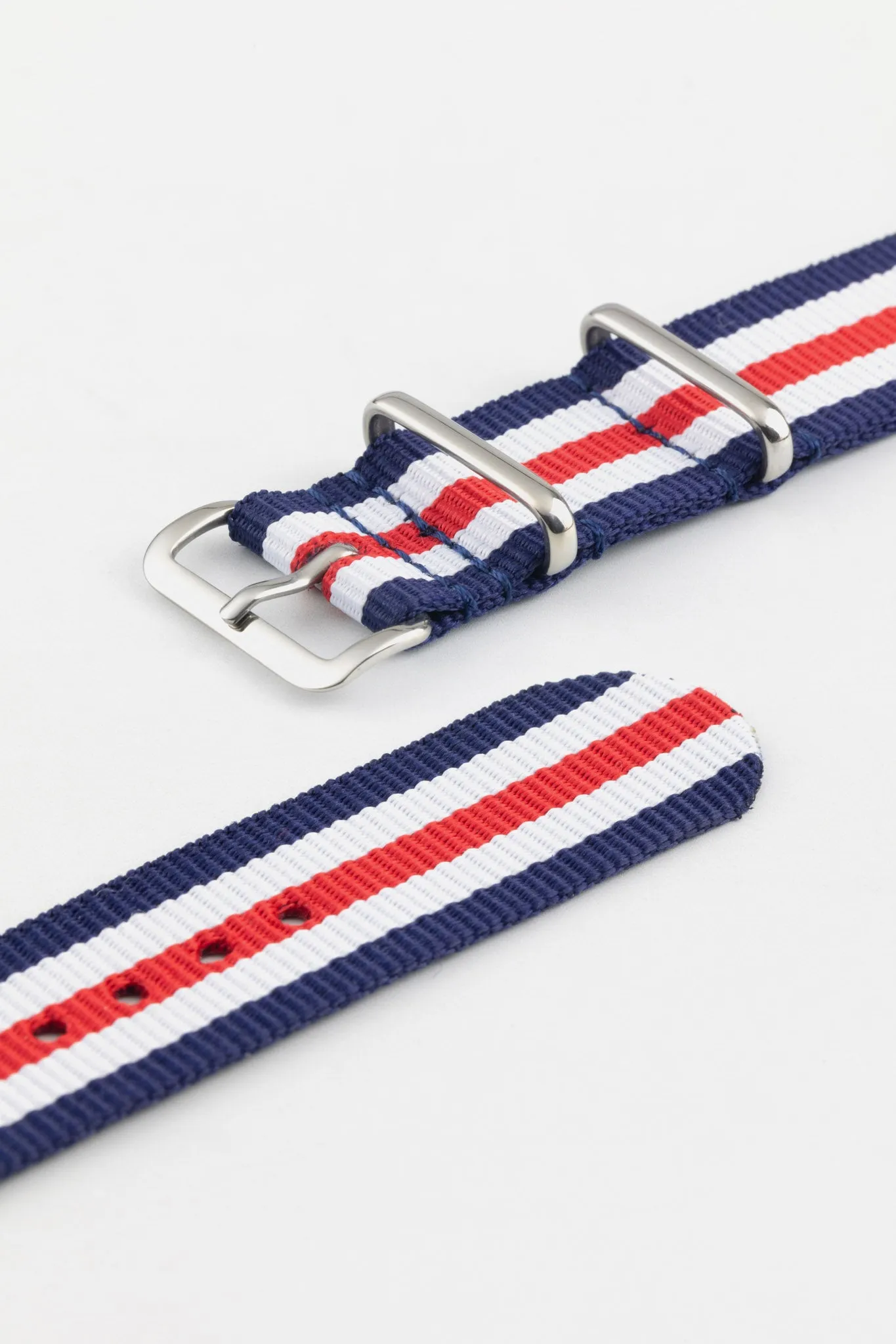 Nylon Watch Strap in BLUE/WHITE/RED Thin Stripes