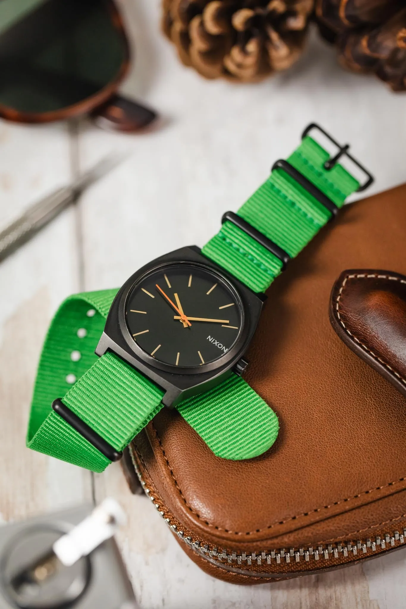 Nylon Watch Strap in BRIGHT GREEN with PVD Buckle and Keepers