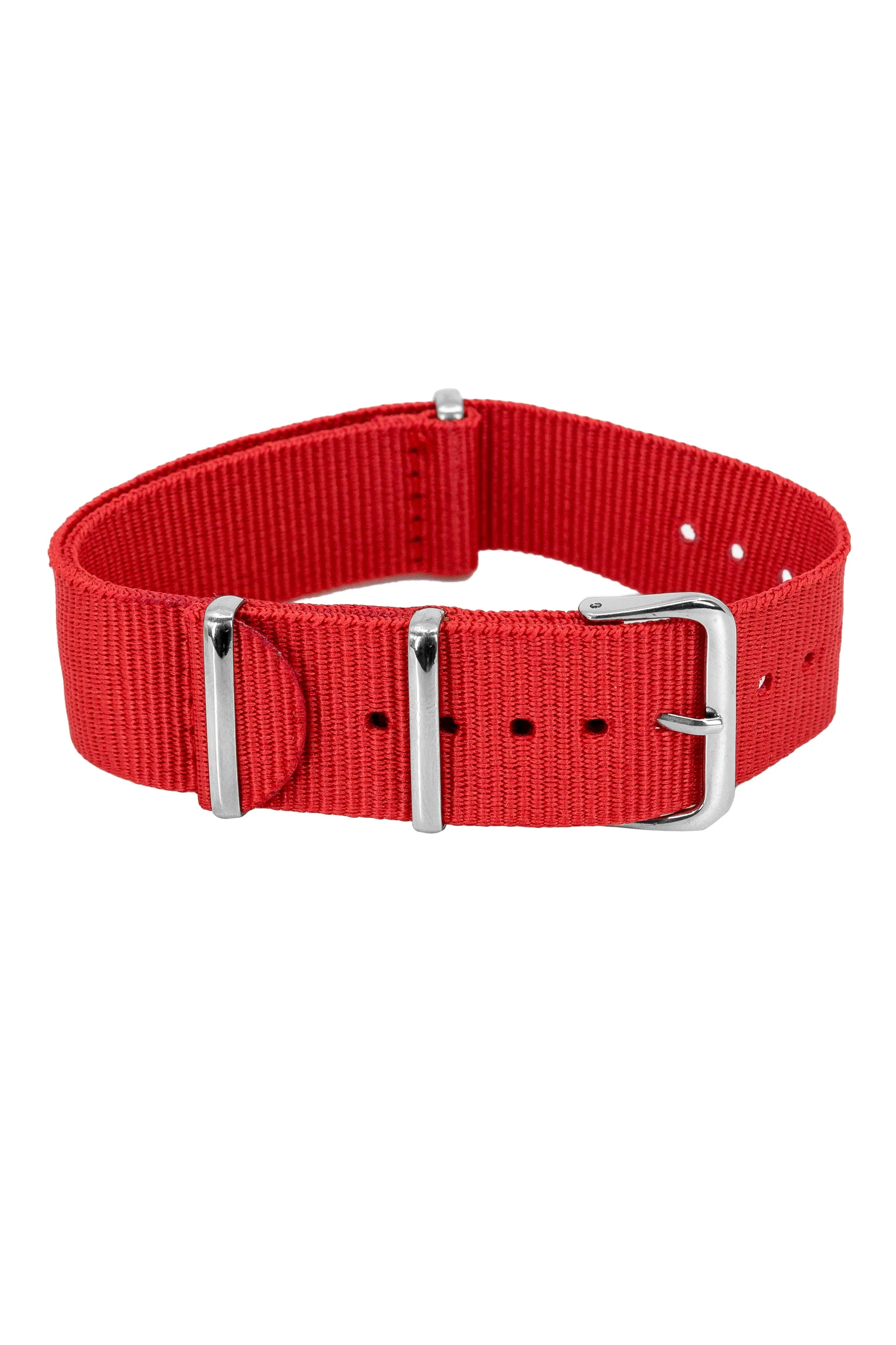 Nylon Watch Strap in RED with Polished Buckle and Keepers