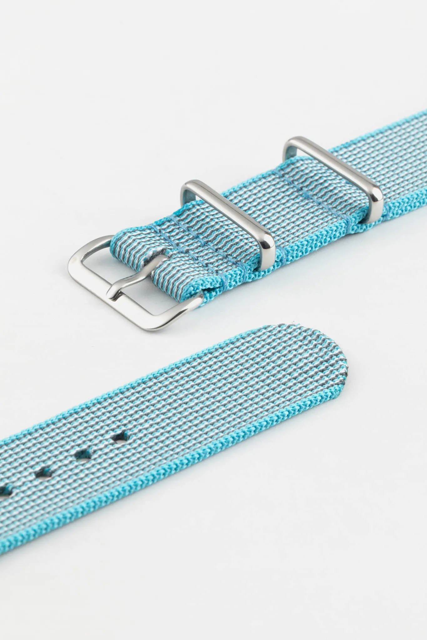 Nylon Watch Strap in SKY BLUE with Polished Buckle and Keepers