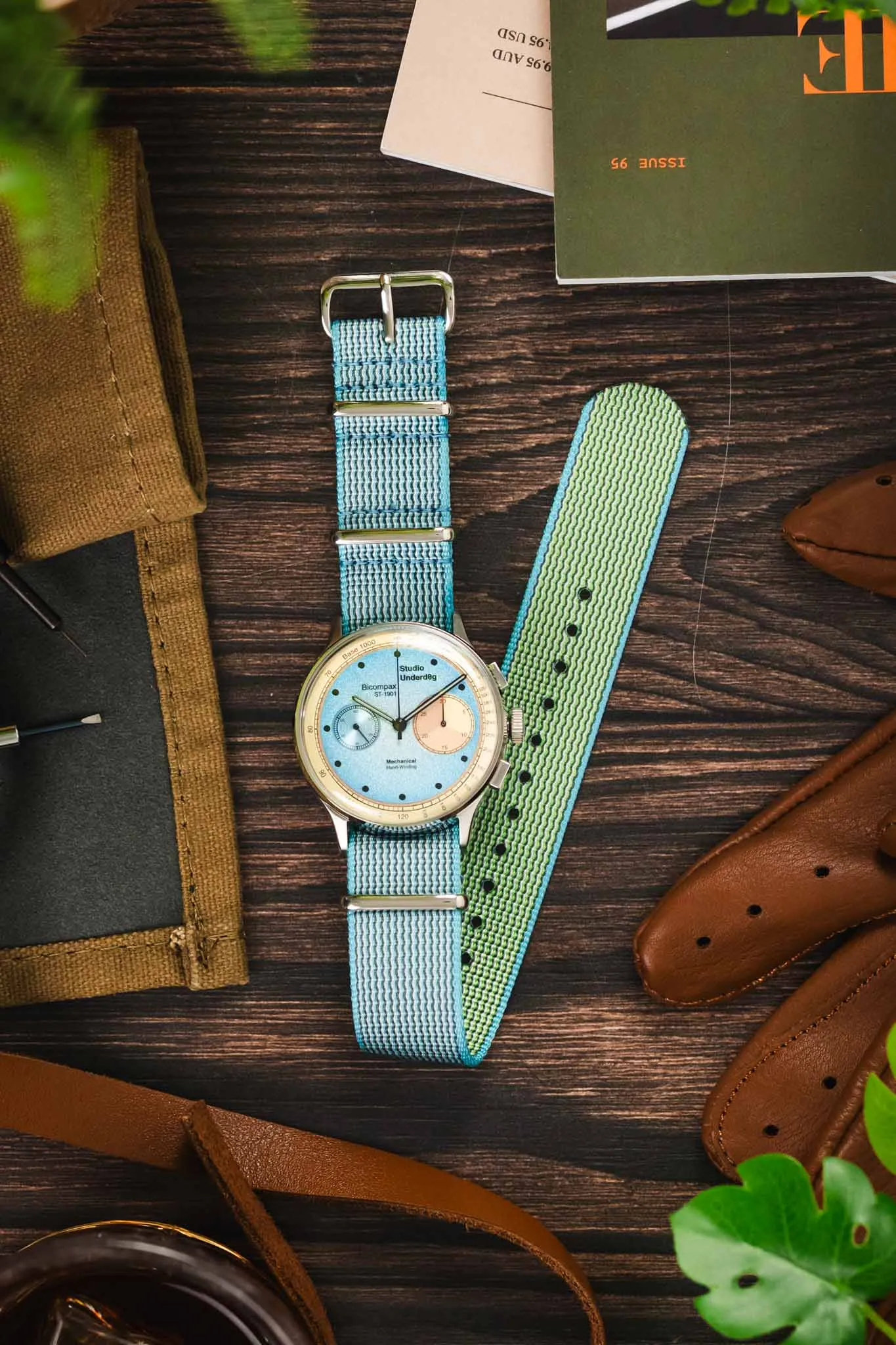 Nylon Watch Strap in SKY BLUE with Polished Buckle and Keepers