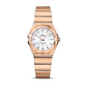 Omega Constellation 27mm Ladies Watch - Ref: 123.50.27.60.05.001 - White Mother of Pearl Index Dial, 18K Rose Gold Bracelet