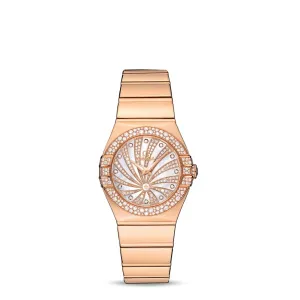 Omega Constellation 27mm Ladies Watch - Ref: 123.55.27.60.55.013 - White Mother of Pearl Diamond Index Dial & Diamond Bezel, 18K Rose Gold Bracelet