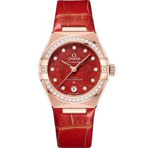 Omega Constellation 29 mm, Sedna™ gold on leather strap
