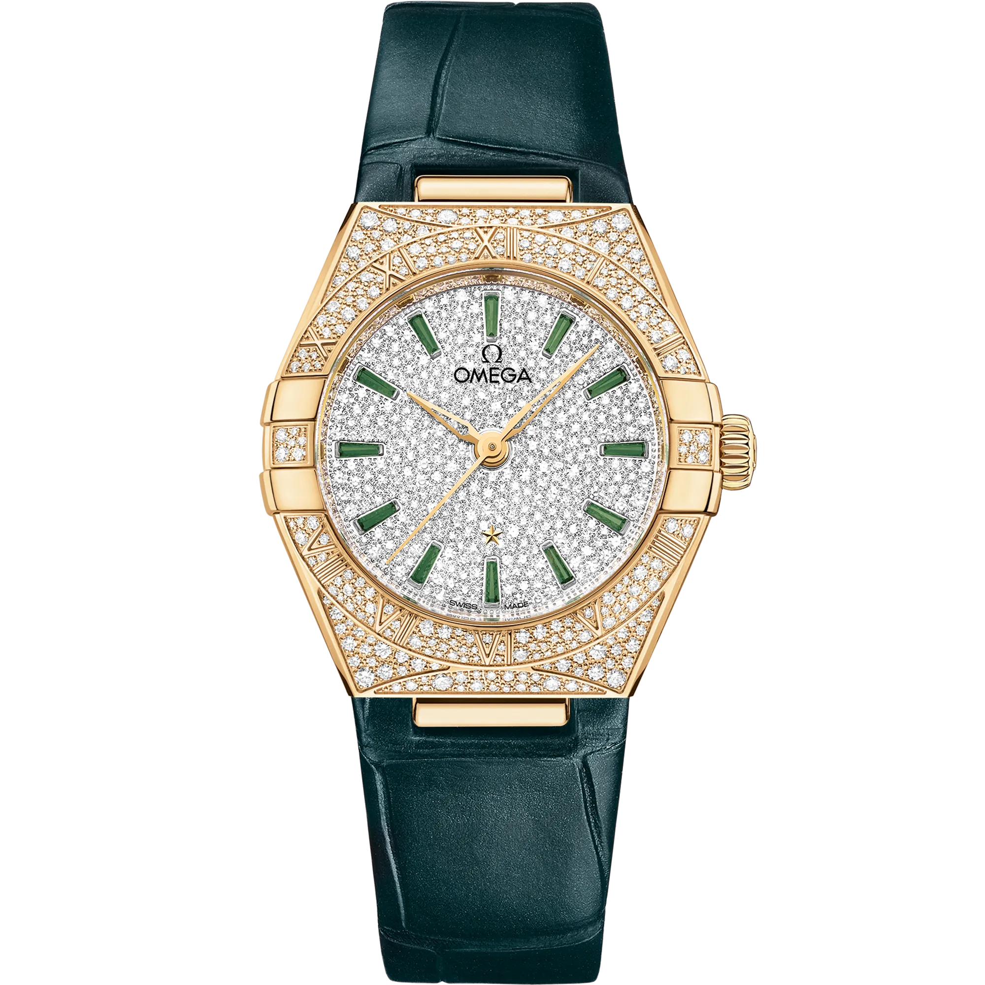 Omega Constellation 29 mm, yellow gold on leather strap