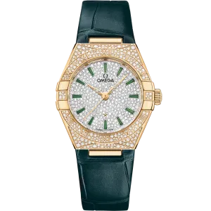 Omega Constellation 29 mm, yellow gold on leather strap