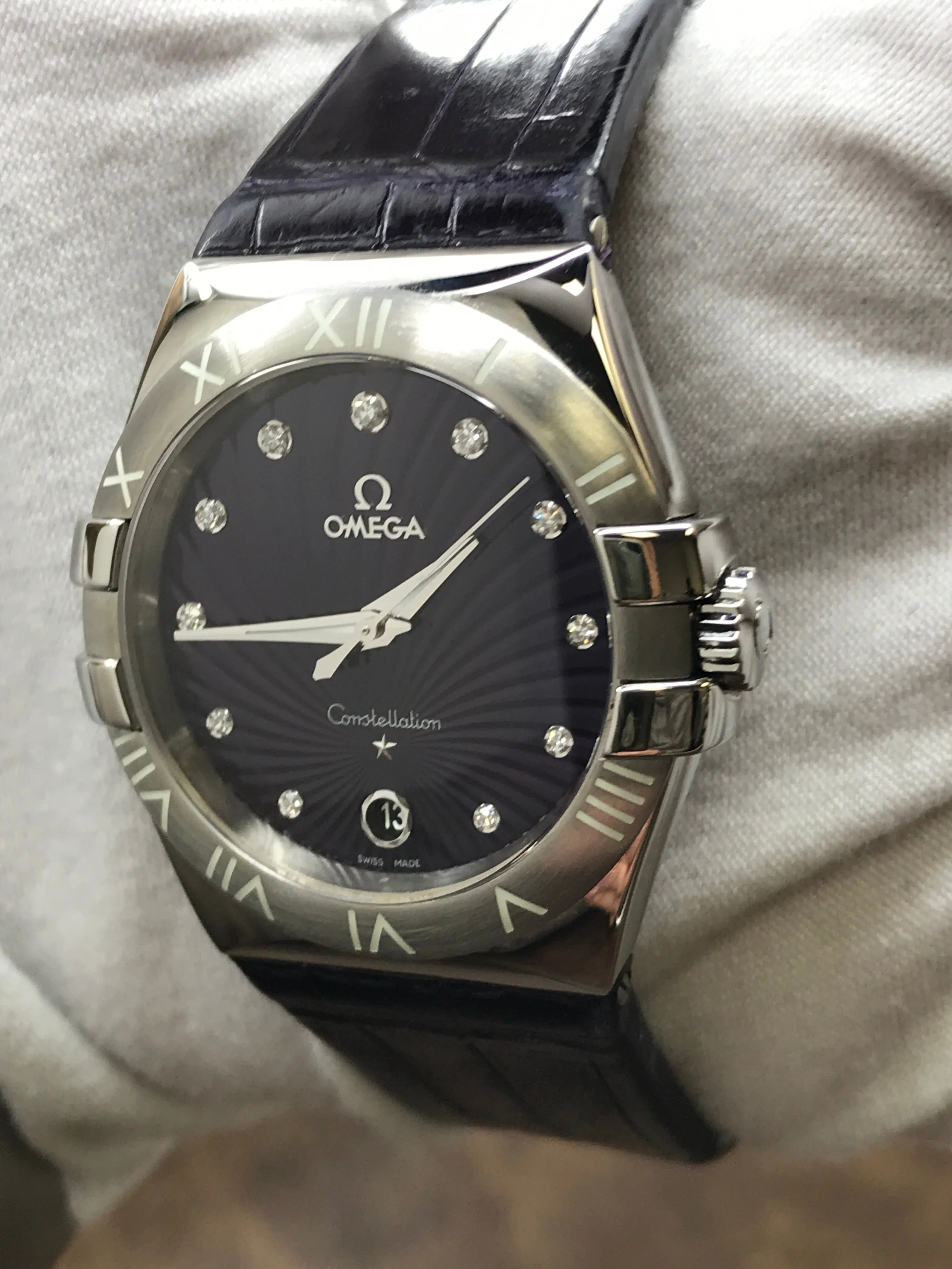Omega Constellation Double Eagle 123.13.35.60.52.001 Purple Diamond Dial Quartz Women's Watch