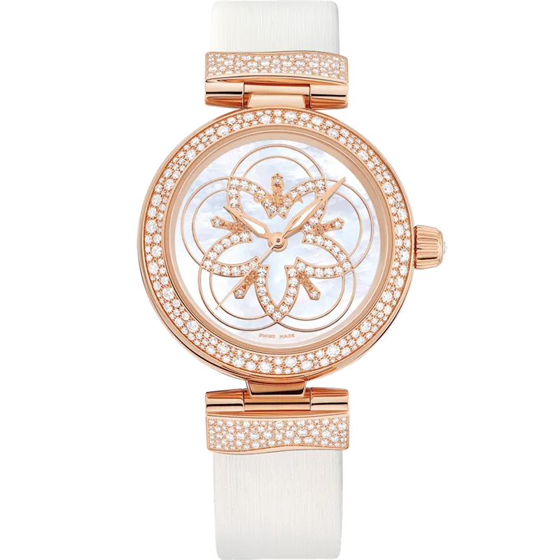 Omega De Ville Ladymatic 34 mm, red gold on leather strap