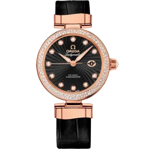 Omega De Ville Ladymatic 34 mm, red gold on leather strap