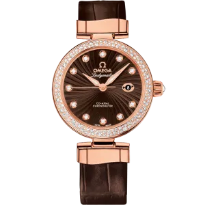 Omega De Ville Ladymatic 34 mm, red gold on leather strap