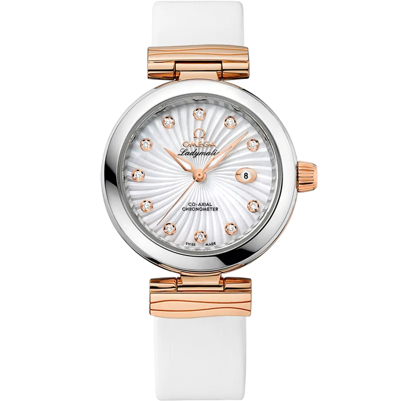 Omega De Ville Ladymatic 34 mm, steel - red gold on leather strap
