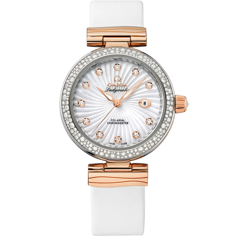 Omega De Ville Ladymatic 34 mm, steel - red gold on leather strap