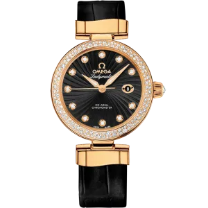 Omega De Ville Ladymatic 34 mm, yellow gold on leather strap