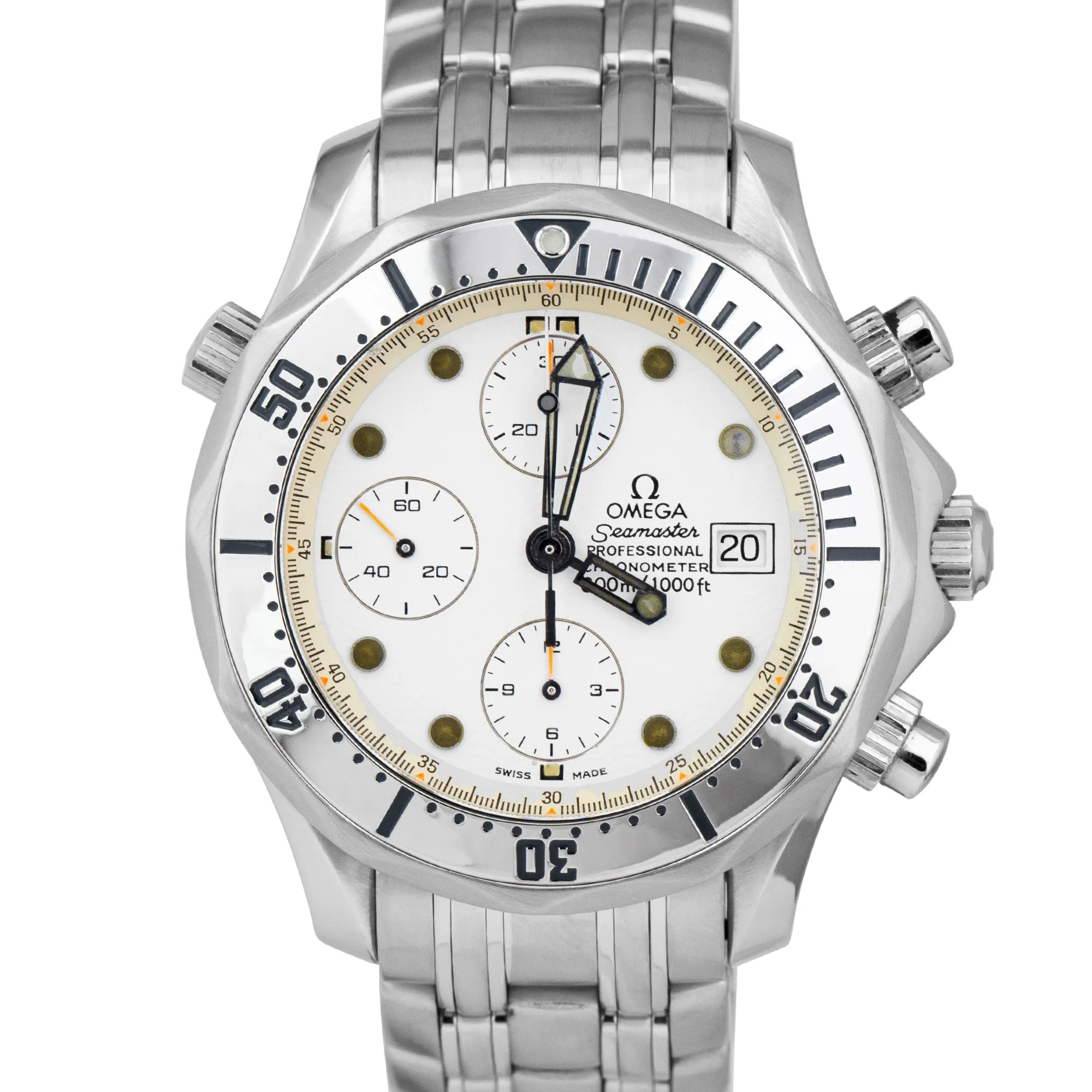 Omega Seamaster Chronograph White Date Stainless Steel 41mm Watch 2598.20.00
