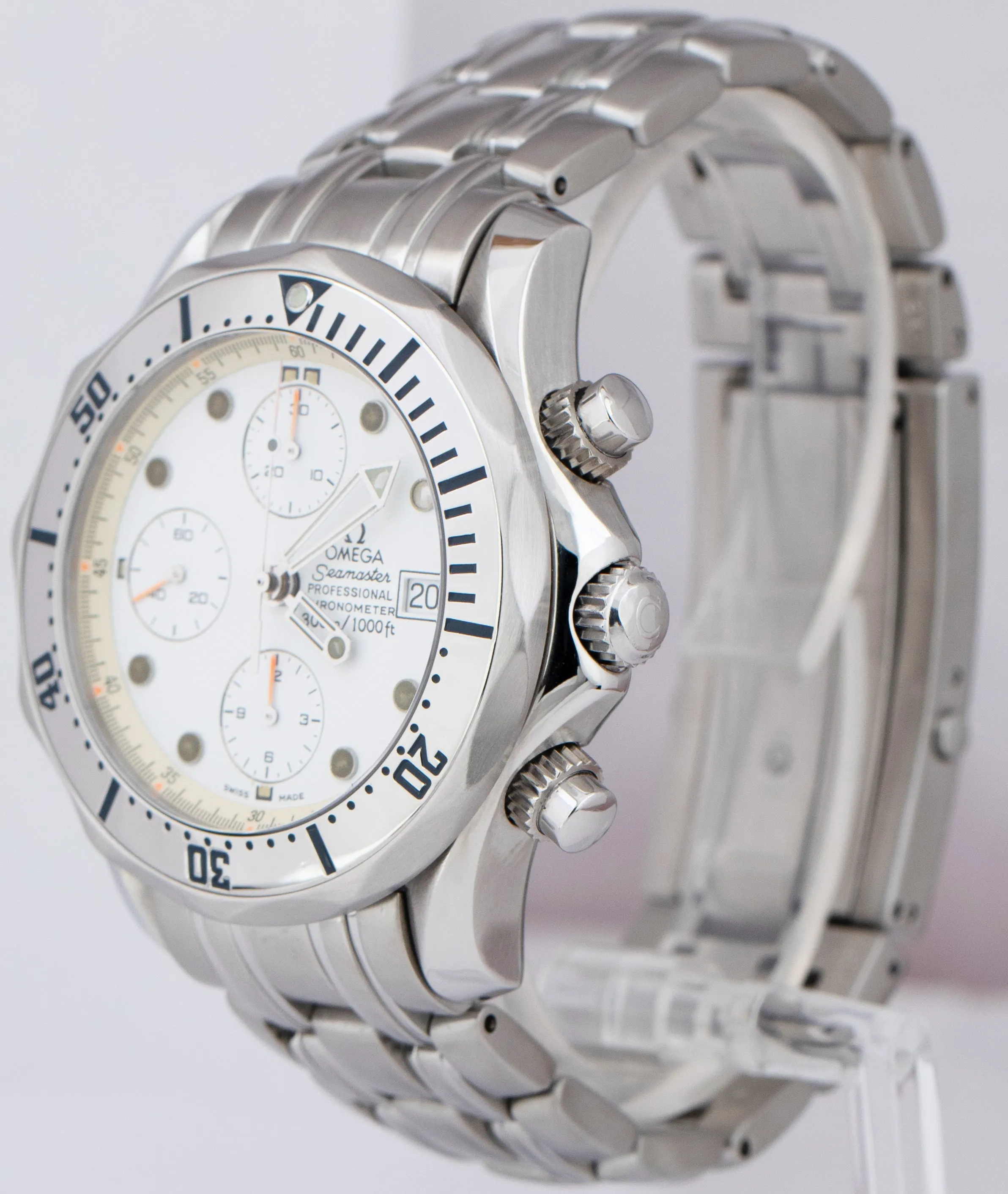 Omega Seamaster Chronograph White Date Stainless Steel 41mm Watch 2598.20.00