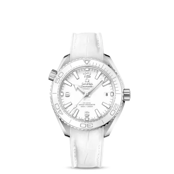 Omega Seamaster Planet Ocean 600 40mm Watch - Ref: 215.33.40.20.04.001 - White Index Dial, White Leather Strap