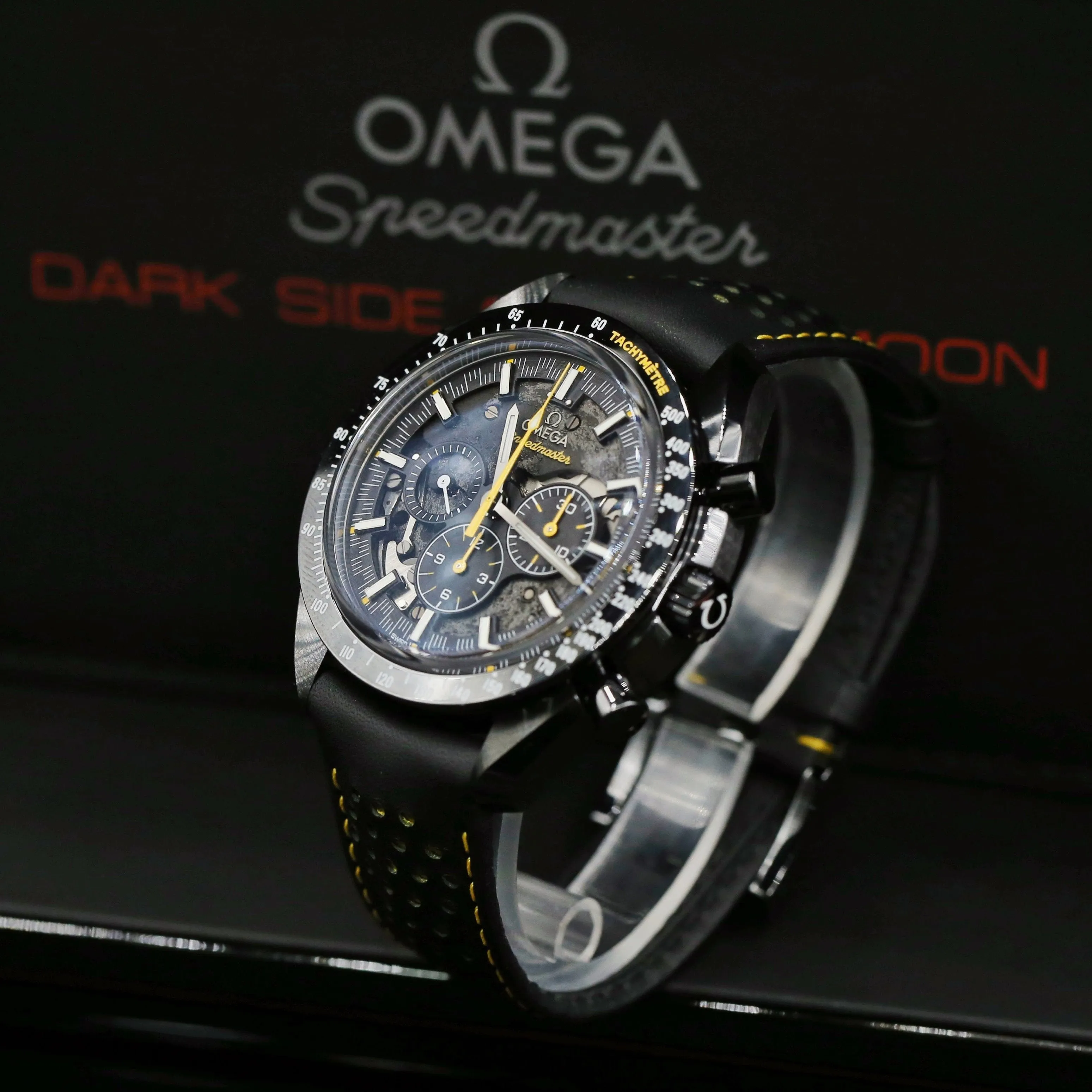 Omega Speedmaster Apollo 8 44mm Watch - Ref: 311.92.44.30.01.001 - Black Index Dial, Black Leather Strap