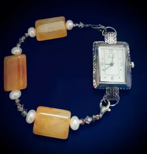 Orange Acrylic & Pearl Watchband (for interchangeable watch system)  #10328