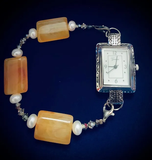 Orange Acrylic & Pearl Watchband (for interchangeable watch system)  #10328