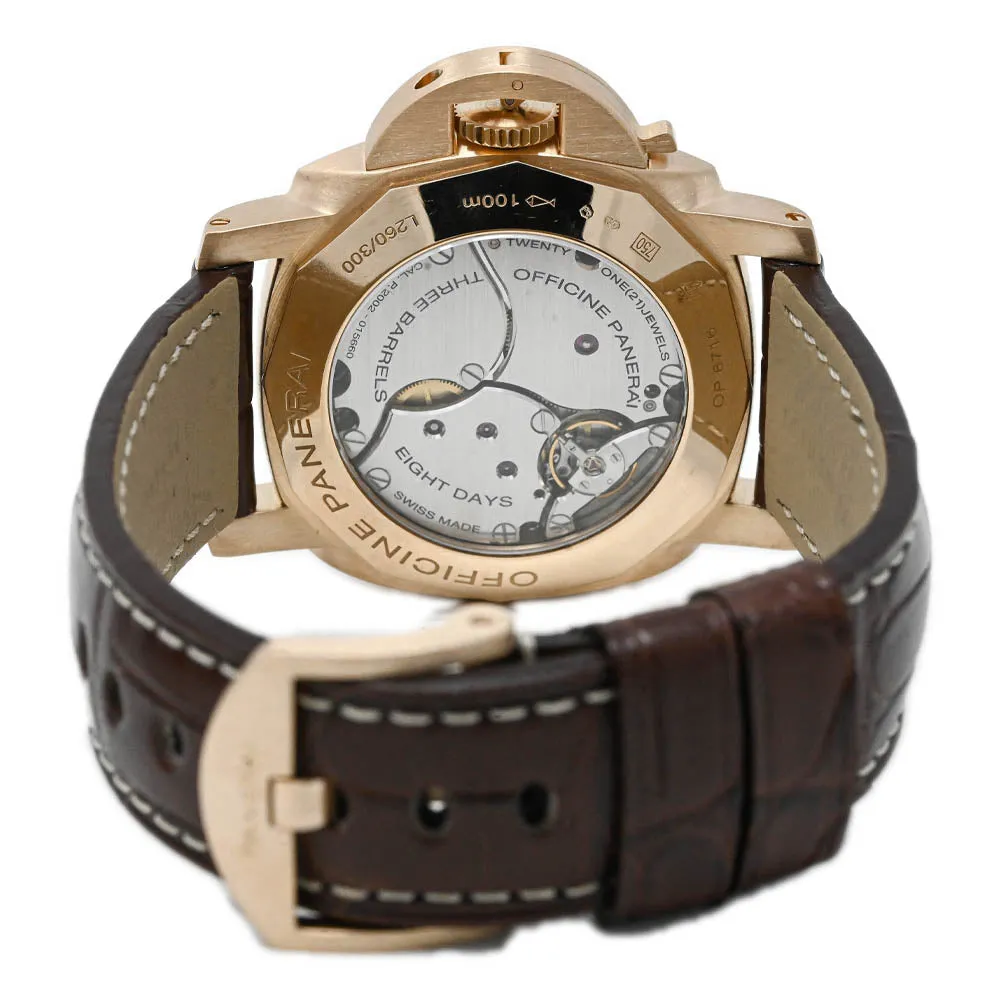 Panerai Men's Luminor 1950 8 Days GMT 18K Rose Gold 44mm Brown Dial Watch Reference #: PAM00289