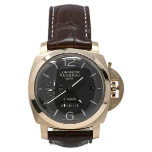 Panerai Men's Luminor 1950 8 Days GMT 18K Rose Gold 44mm Brown Dial Watch Reference #: PAM00289